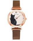 Stylish Cat-Themed Watch & Bracelet Set for Teen Girls – Cute Rose Gold Bracelets