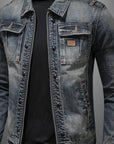 Vintage Washed Denim Jacket with Lapel Collar