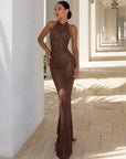 Womens Elegant Halter Neck Knitted Dress