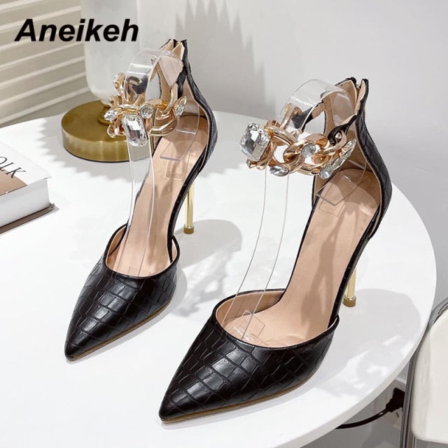 Women's Pumps - Featuring An Oversized  Rhinestone Chain