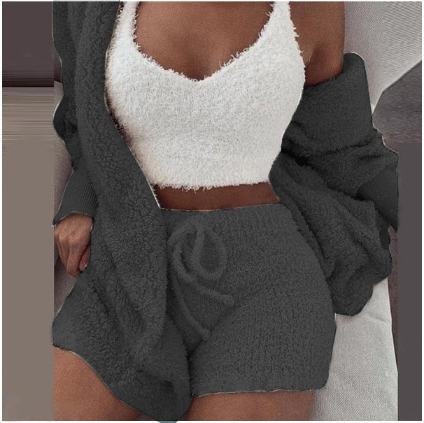 Fluffy Three Piece Shorts Set