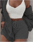 Fluffy Three Piece Shorts Set
