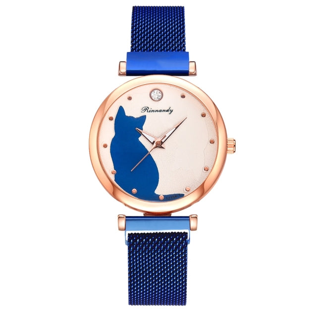 Stylish Cat-Themed Watch & Bracelet Set for Teen Girls – Cute Rose Gold Bracelets