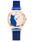 Stylish Cat-Themed Watch & Bracelet Set for Teen Girls – Cute Rose Gold Bracelets