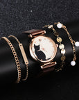 Stylish Cat-Themed Watch & Bracelet Set for Teen Girls – Cute Rose Gold Bracelets