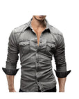 Men's Denim Jacket Shirt with Lapel Collar