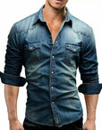 Men's Denim Jacket Shirt with Lapel Collar