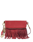 Flamingo Leather Fringe Handbag- Scarlet Red