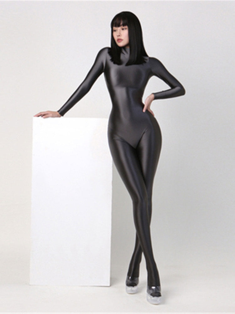 Metallic-Like Elastic One-Piece  Jumpsuit