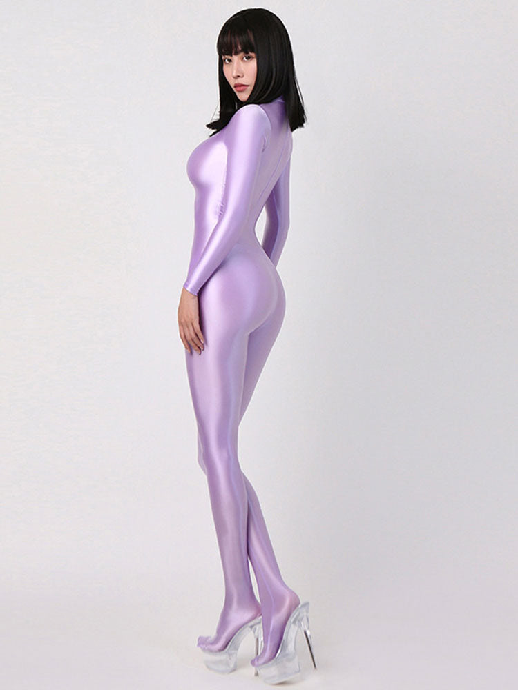 Metallic-Like Elastic One-Piece  Jumpsuit
