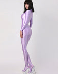 Metallic-Like Elastic One-Piece  Jumpsuit