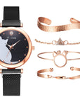 Stylish Cat-Themed Watch & Bracelet Set for Teen Girls – Cute Rose Gold Bracelets