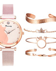 Stylish Cat-Themed Watch & Bracelet Set for Teen Girls – Cute Rose Gold Bracelets