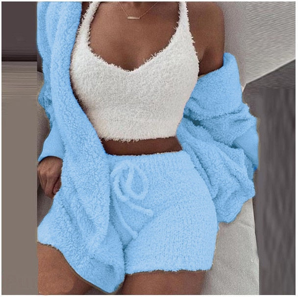 Fluffy Three Piece Shorts Set