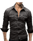 Men's Denim Jacket Shirt with Lapel Collar