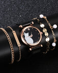 Stylish Cat-Themed Watch & Bracelet Set for Teen Girls – Cute Rose Gold Bracelets