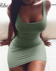 Square Neck Sleeveless Bodycon Mini Dress