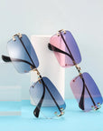 Blue Rectangular Rimless Sunglasses