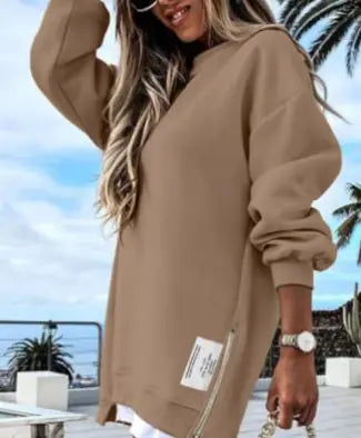Oversized Zip-Side Pullover Sweatshirt