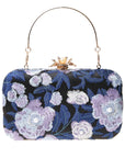 Dark Blue Vintage Floral Beaded Clutch Dark Blue