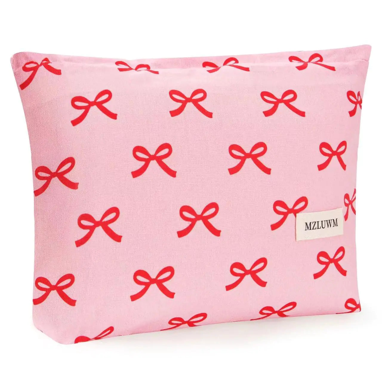 Pink Bow Cosmetic Pouch – Cute Travel Makeup Bag with Red Ribbon Print