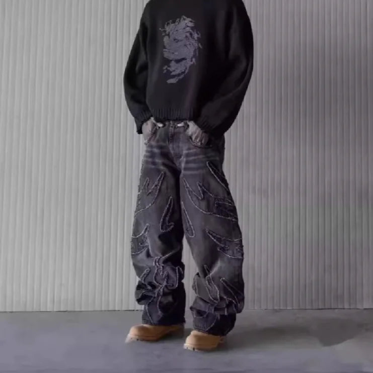 Men's Retro Patchwork Hole Jeans