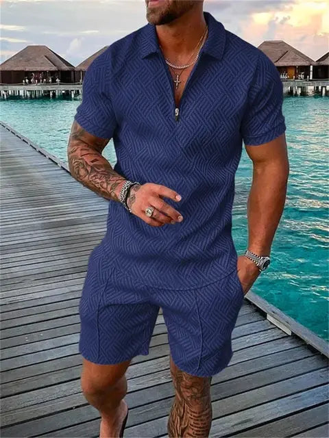 Men's Textured Two-Piece Short Set – Stylish, Breathable & Trendy