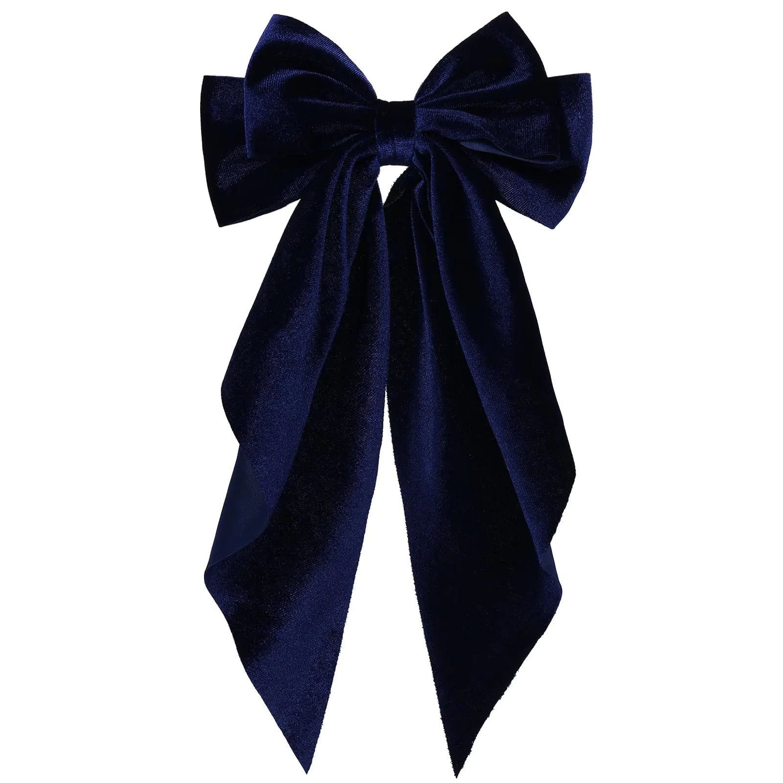 Playful Big Velvet Hair Bow Clip - Navy Blue