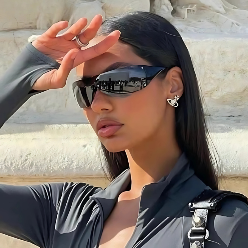 Futuristic Shields – Sleek Wraparound Sunglasses