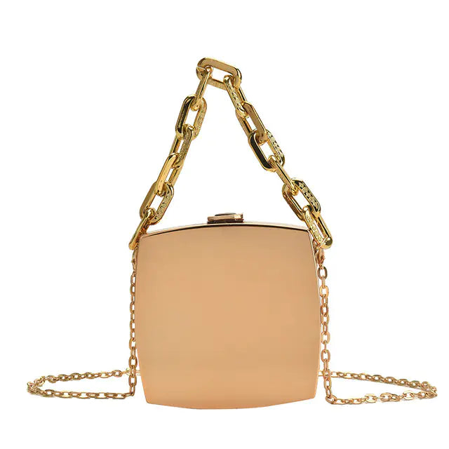Metal Luxe Box Clutch - Oversized Thick Chain Detail