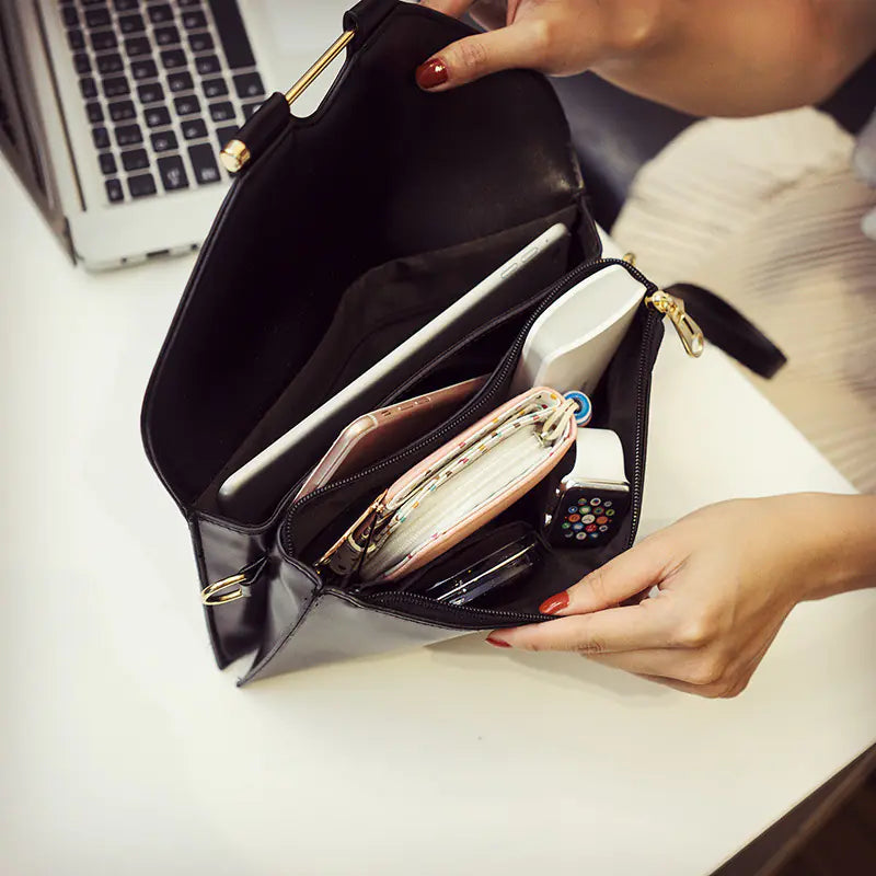 Soft Leather Multi-Pocket Clutch Handbag
