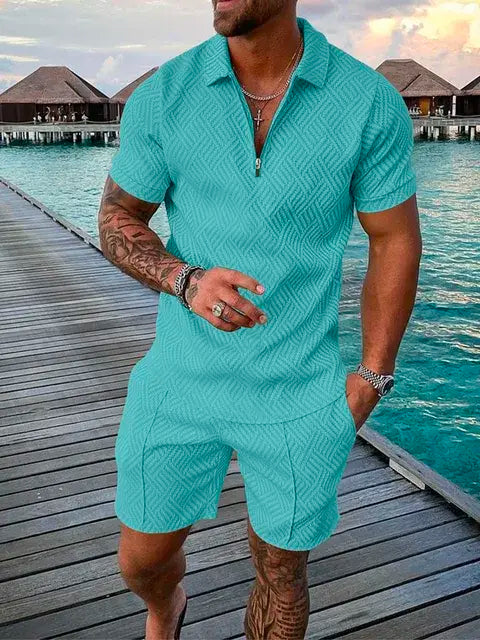 Men's Textured Two-Piece Short Set – Stylish, Breathable & Trendy