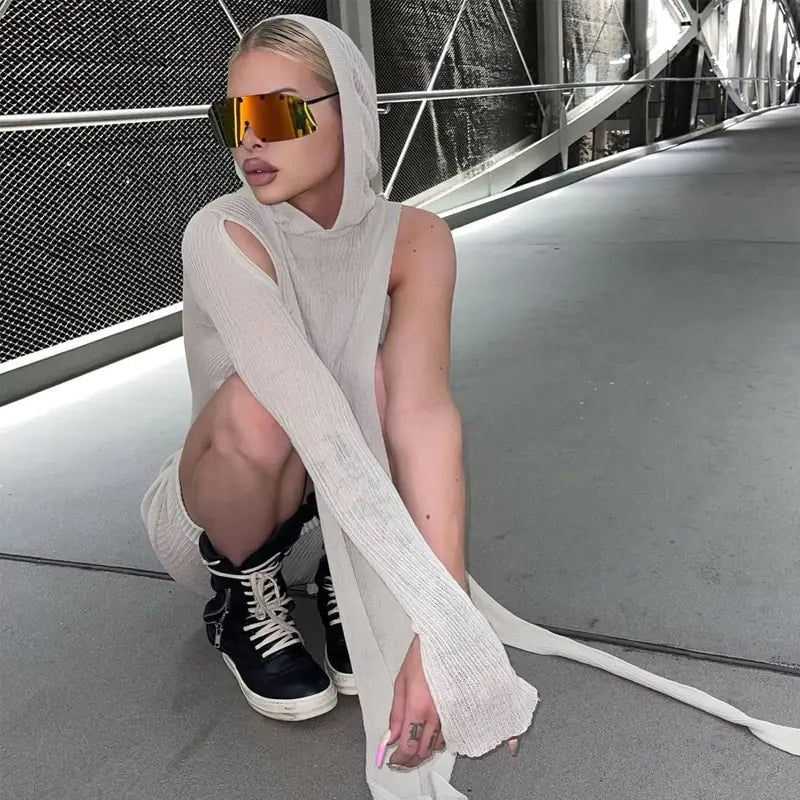 Futuré Femme Ribbed Hoodie Dress