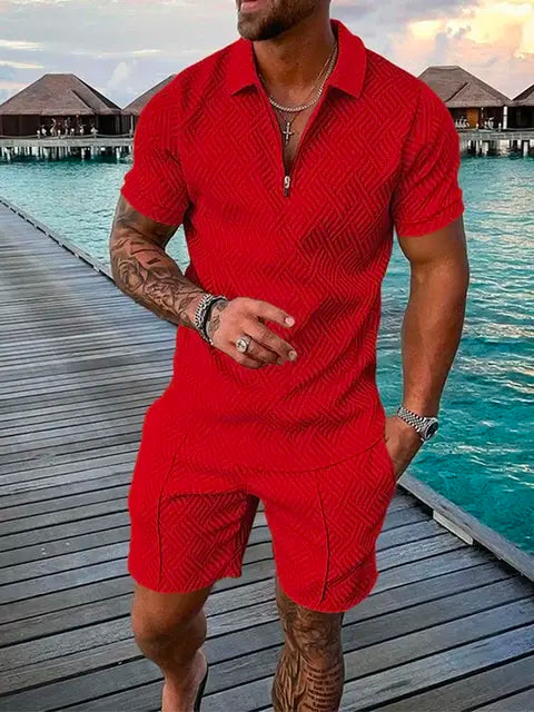 Men's Textured Two-Piece Short Set – Stylish, Breathable & Trendy