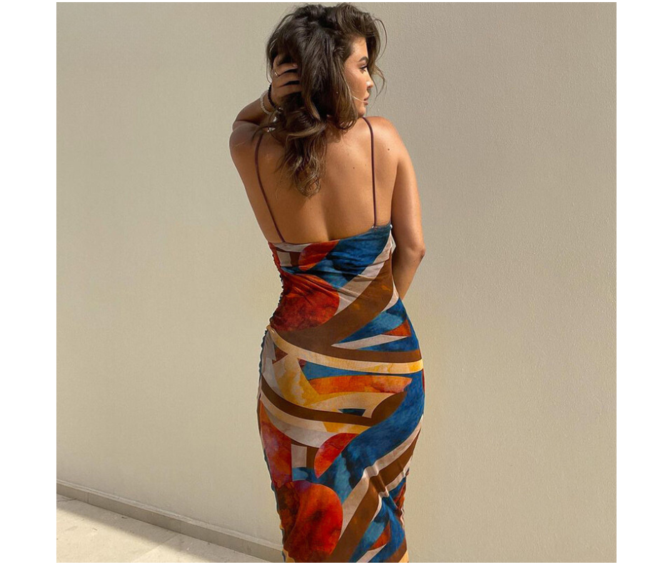 Spaghetti Strap Multi Color Bodycon Dress