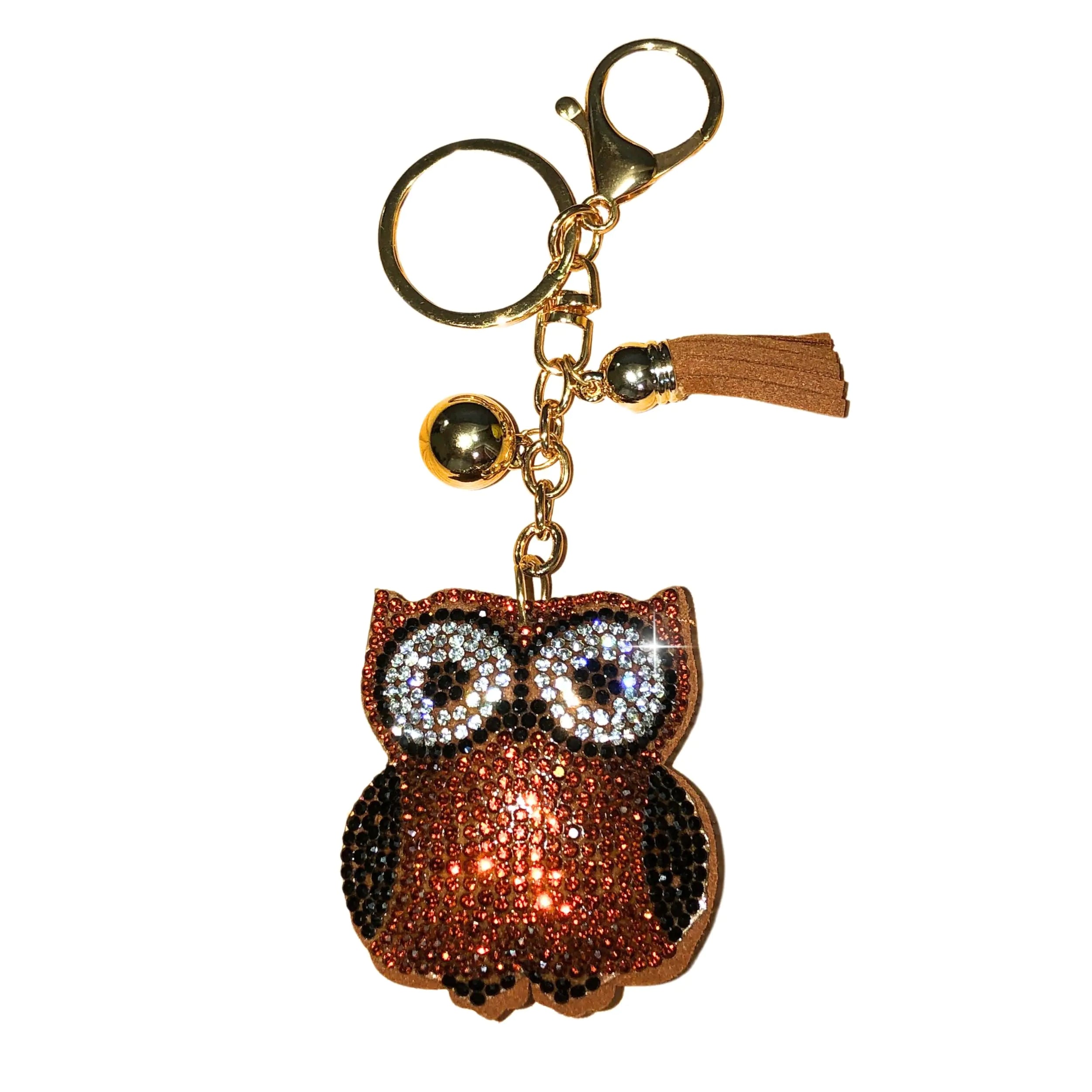 Sparkly Brown Owl Keychain - Playful Purse & Backpack Charm