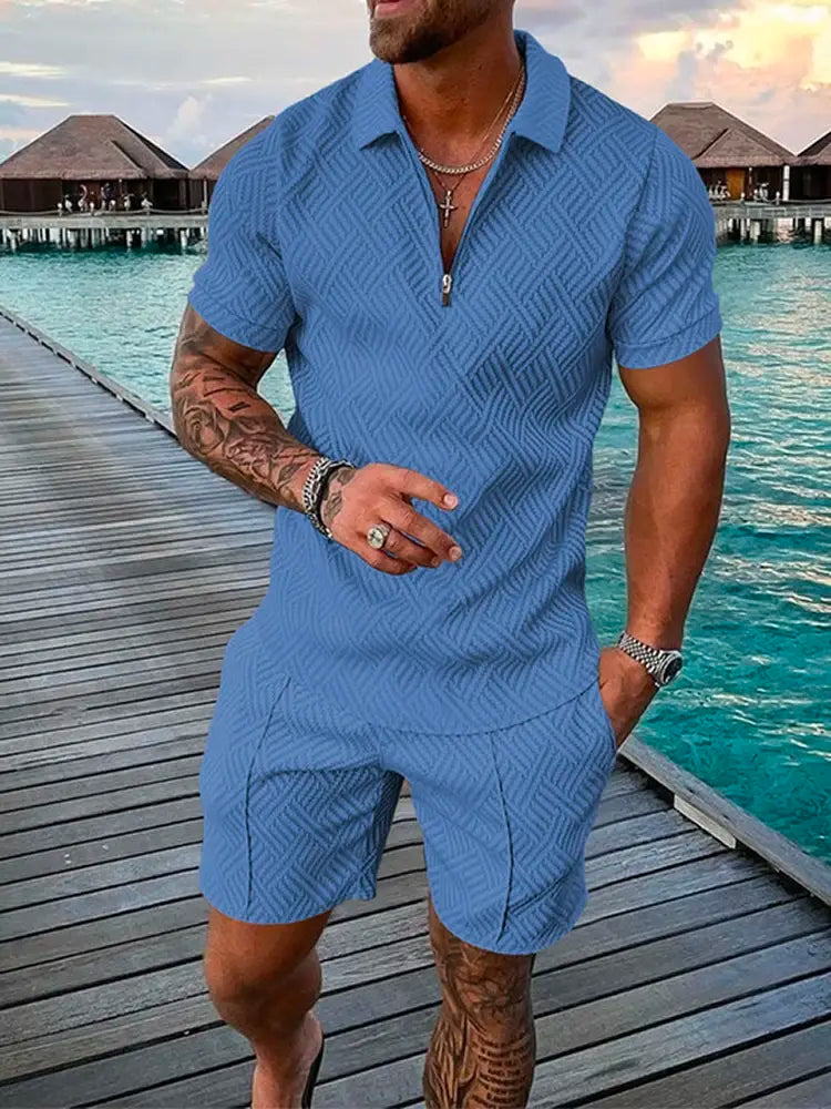 Men's Textured Two-Piece Short Set – Stylish, Breathable & Trendy