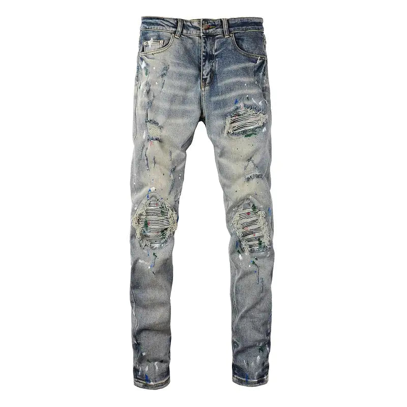 Men's Stone Washed Painted Jeans