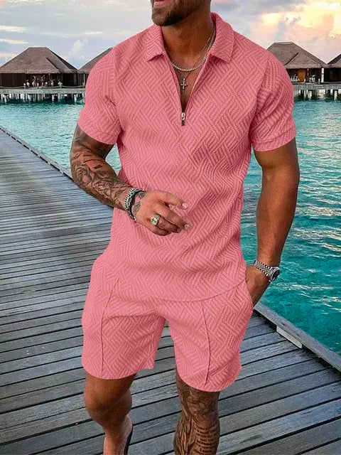 Men's Textured Two-Piece Short Set – Stylish, Breathable & Trendy