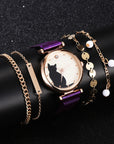 Stylish Cat-Themed Watch & Bracelet Set for Teen Girls – Cute Rose Gold Bracelets