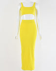 Neon Color Sexy Ribbed Dress Set