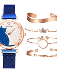 Stylish Cat-Themed Watch & Bracelet Set for Teen Girls – Cute Rose Gold Bracelets