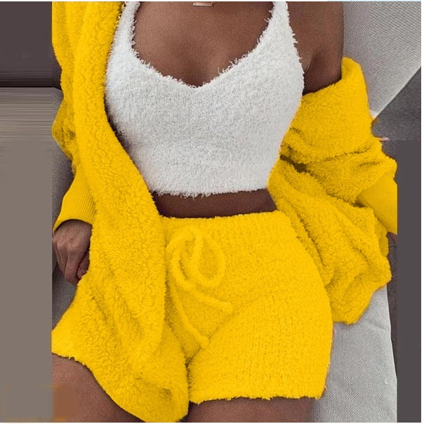 Fluffy Three Piece Shorts Set