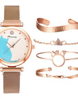 Stylish Cat-Themed Watch & Bracelet Set for Teen Girls – Cute Rose Gold Bracelets