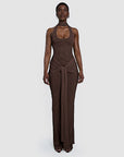 Womens Coffee Brown Spliced Long Dress
