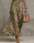 Floral Print High Waist Slit Dress