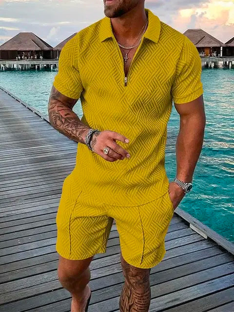 Men's Textured Two-Piece Short Set – Stylish, Breathable & Trendy