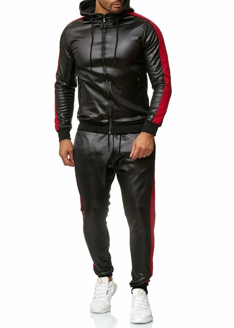 Men's PU Leather Jogging Suit Set