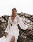 Puff-Sleeve V-Neck Boho Wedding Dress — alternate product view 5