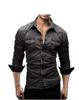 Men's Denim Jacket Shirt with Lapel Collar